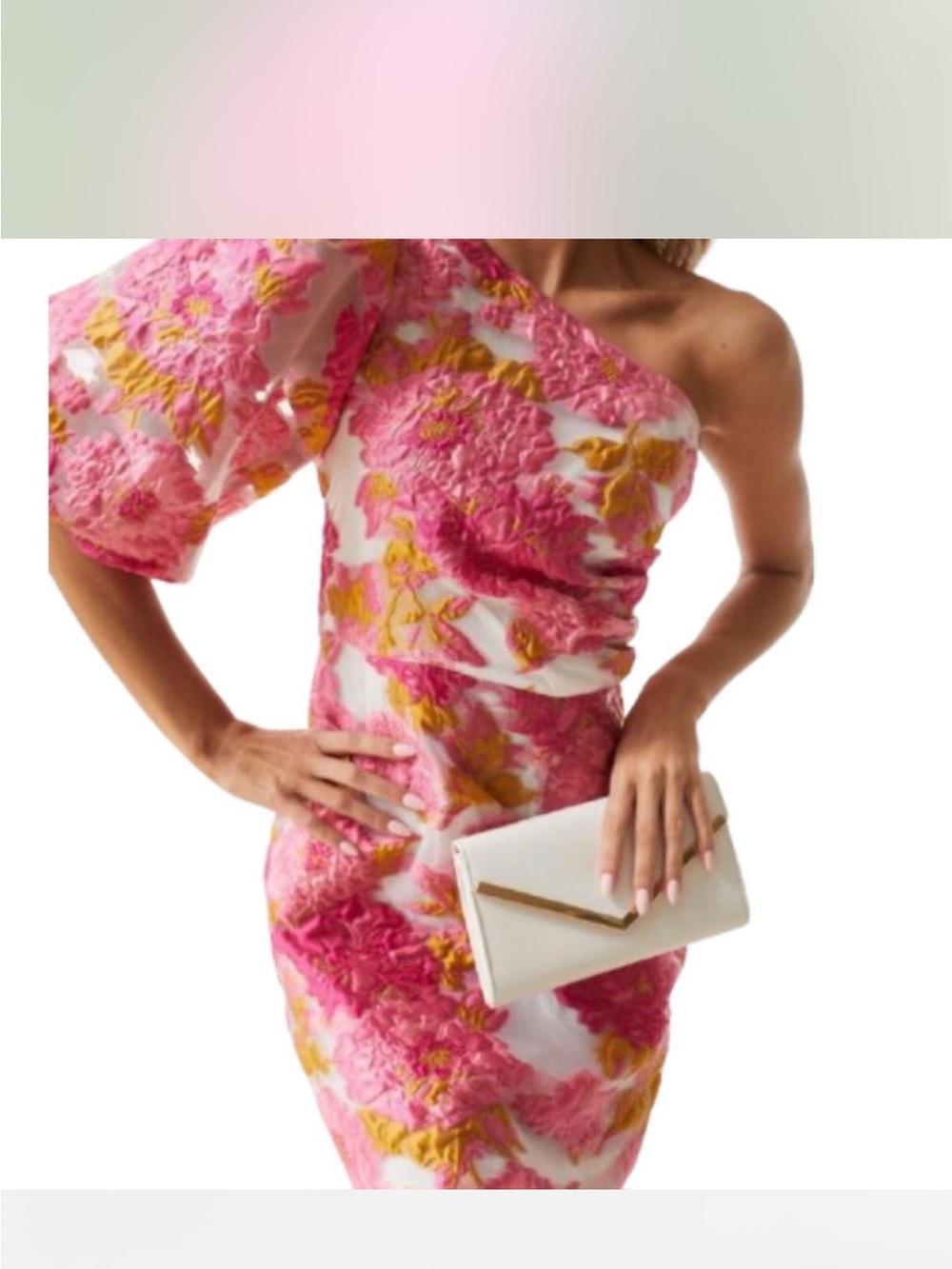 One-Shoulder Pink Floral Sheath Dress